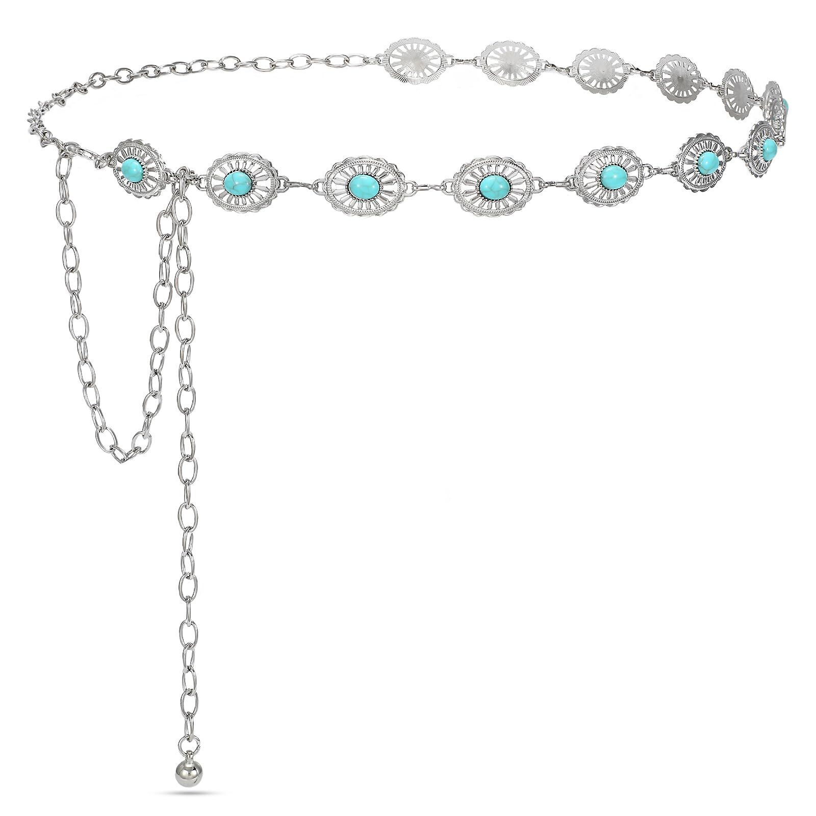 7634 Western Chain Belts For Women Cowgirl Concho Country Turquoise Belts
